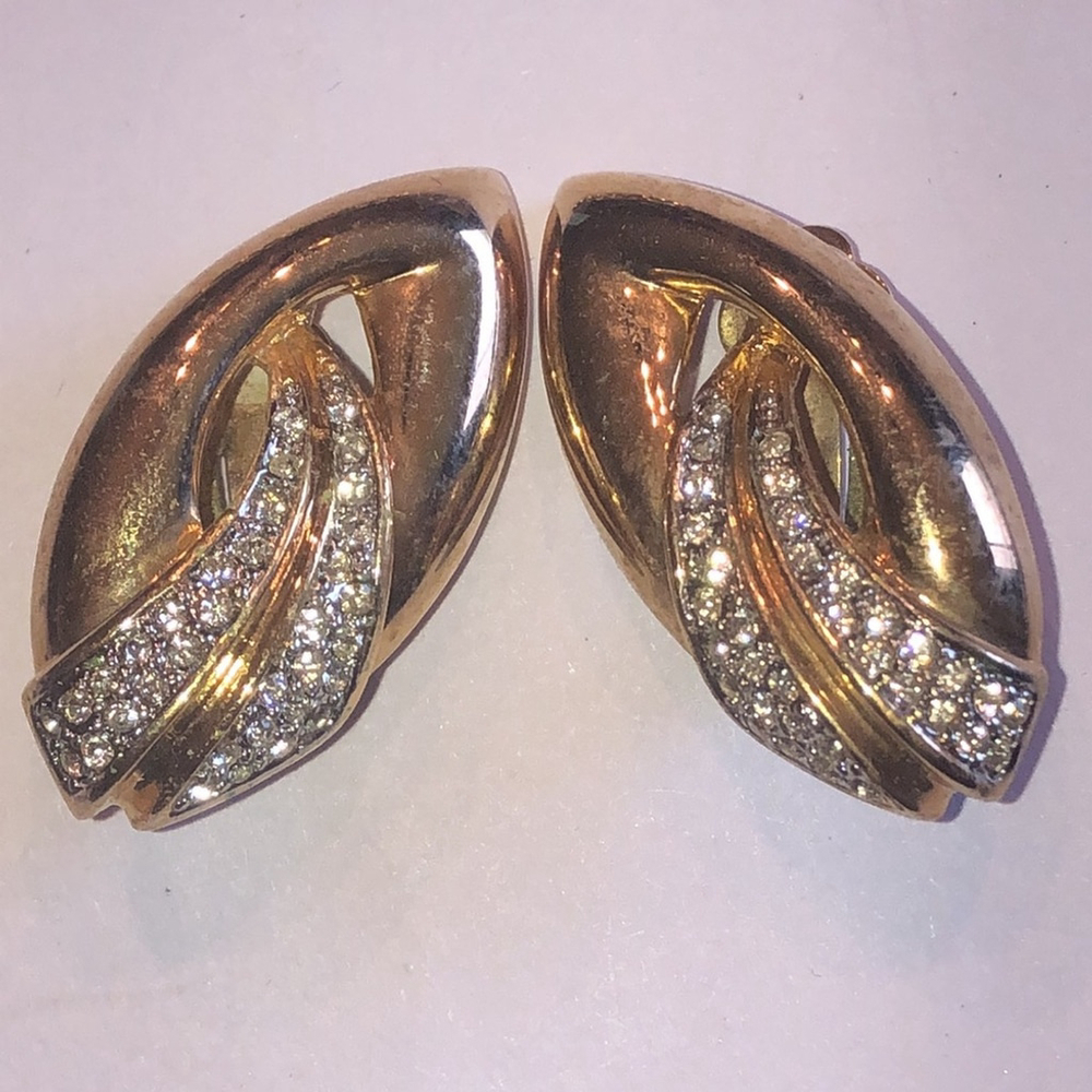 Piscitelli Elegant Vintage Gold Tone CZ Rhinestone Retro Clip On Earrings - Picture 1 of 6